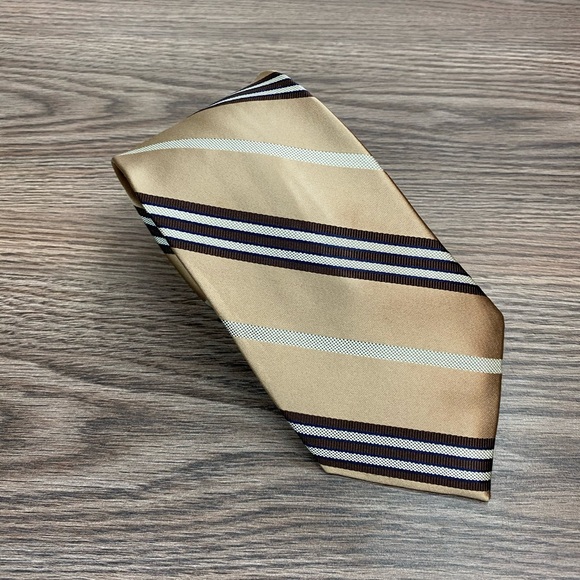 Jos A Bank Signature Taupe Stripe Tie - Picture 1 of 4